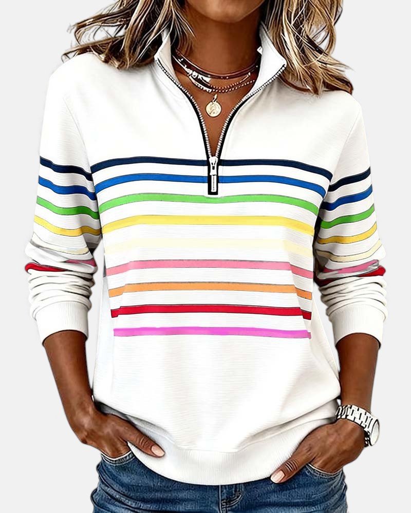 SERENELLE | FELPA CON ZIP A RIGHE ARCOBALENO