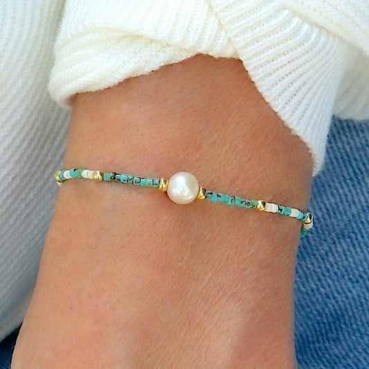 TESSA | BRACCIALETTO MINIMAL CON TURCHESE E PERLA