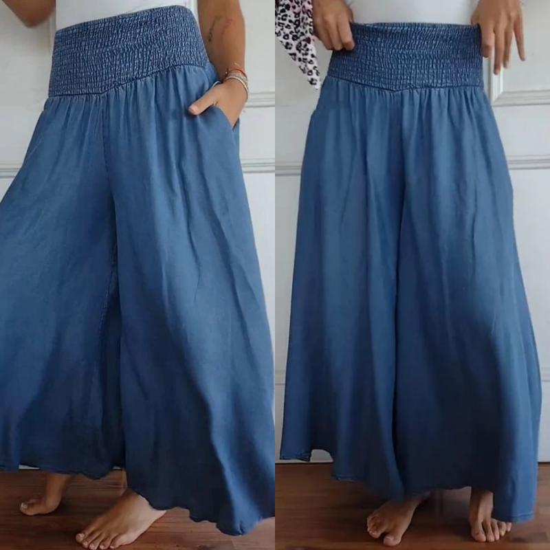 BLYTHE | PANTALONI IN DENIM A GAMBA LARGA E VITA ALTA CON ARRICCIATURA