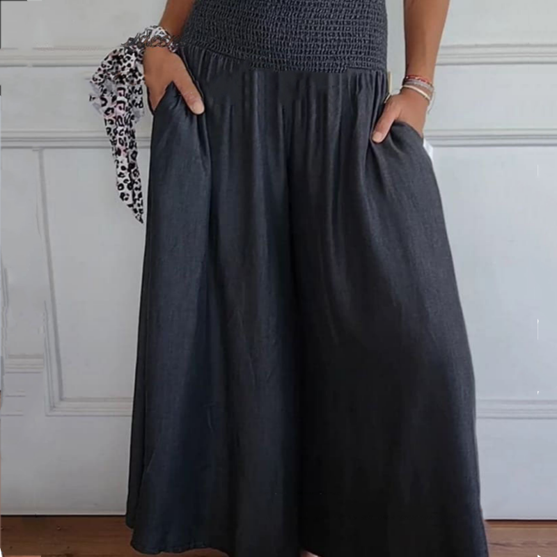 BLYTHE | PANTALONI IN DENIM A GAMBA LARGA E VITA ALTA CON ARRICCIATURA