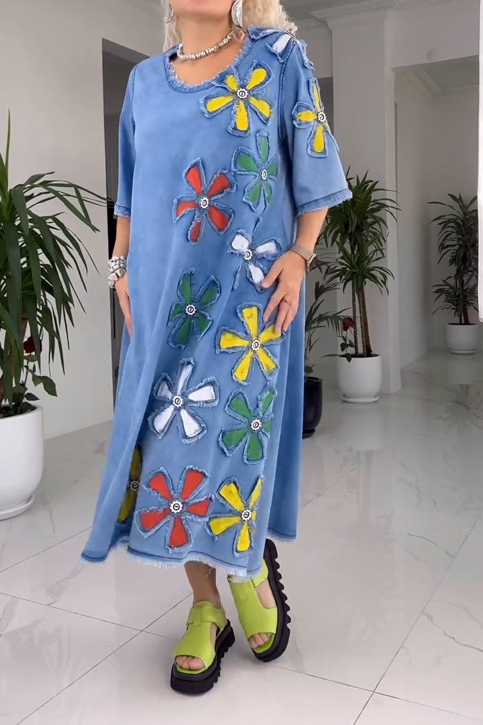 SYLVIE | ABITO LUNGO FLOREALE IN DENIM