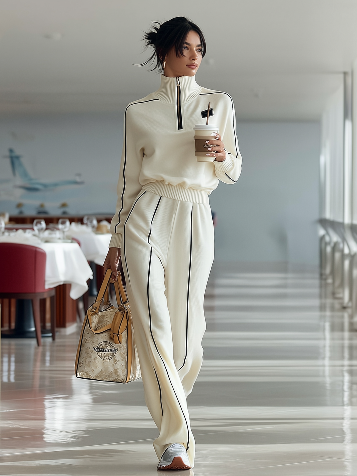 GEORGIA | COMPLETO SPORTIVO A DOLCEVITA CON ZIP E RIFINITURE A COSTE CASUAL