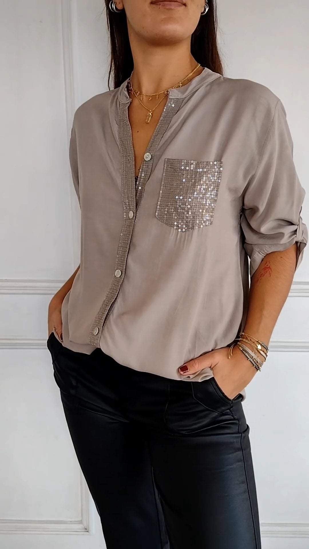 VERITY | CAMICIA BUTTON-DOWN CON PROFILO DI PAILLETTES