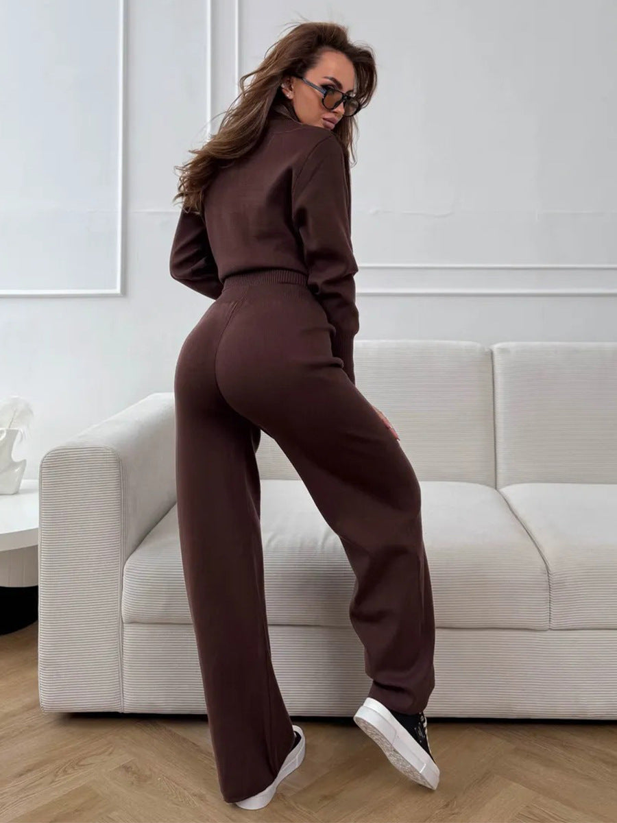 ISLA | COMPLETO IN MAGLIA 2 PEZZI – PANTALONI GAMBA AMPIA CON COULISSE E GIACCA CON ZIP