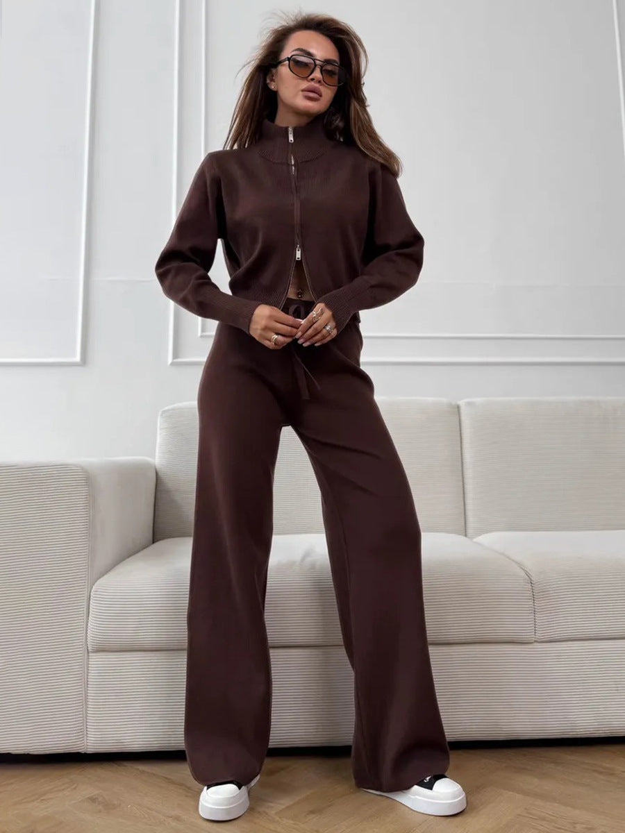 ISLA | COMPLETO IN MAGLIA 2 PEZZI – PANTALONI GAMBA AMPIA CON COULISSE E GIACCA CON ZIP