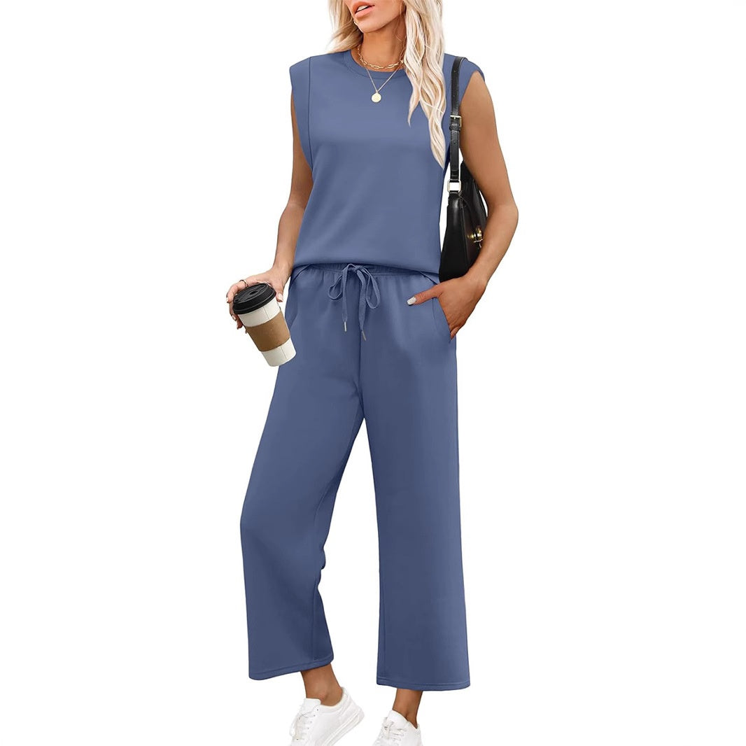 ROSEMARY | COMPLETO TOP SMANICATO E PANTALONE A GAMBA LARGA