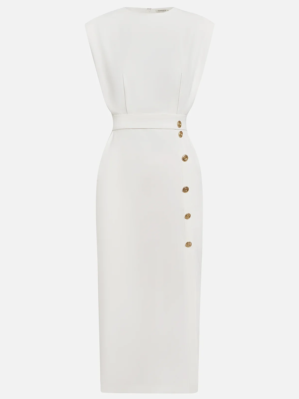 GENEVIEVE | ABITO MIDI CON SPALLE IMBOTTITE, DETTAGLIO BOTTONI E SPACCO
