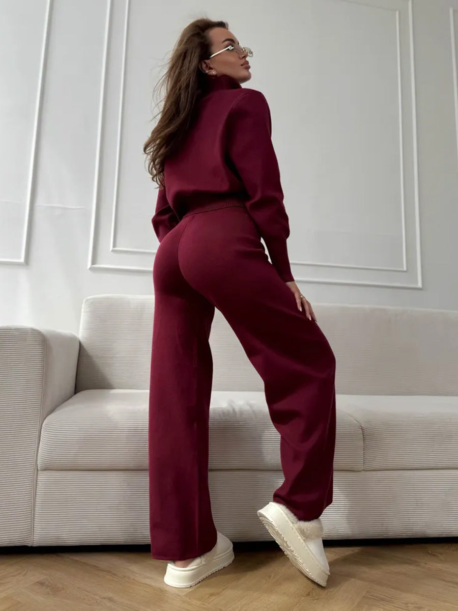 ISLA | COMPLETO IN MAGLIA 2 PEZZI – PANTALONI GAMBA AMPIA CON COULISSE E GIACCA CON ZIP