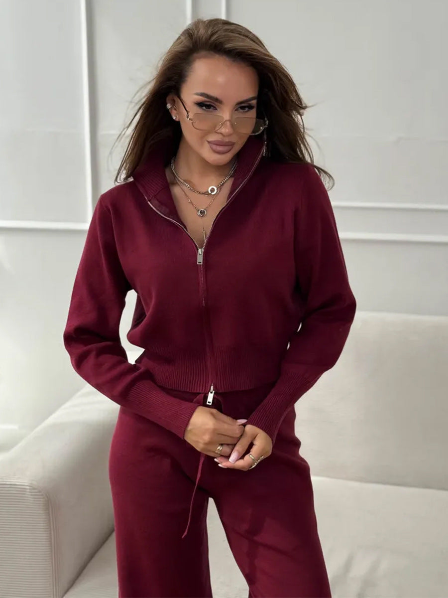 ISLA | COMPLETO IN MAGLIA 2 PEZZI – PANTALONI GAMBA AMPIA CON COULISSE E GIACCA CON ZIP