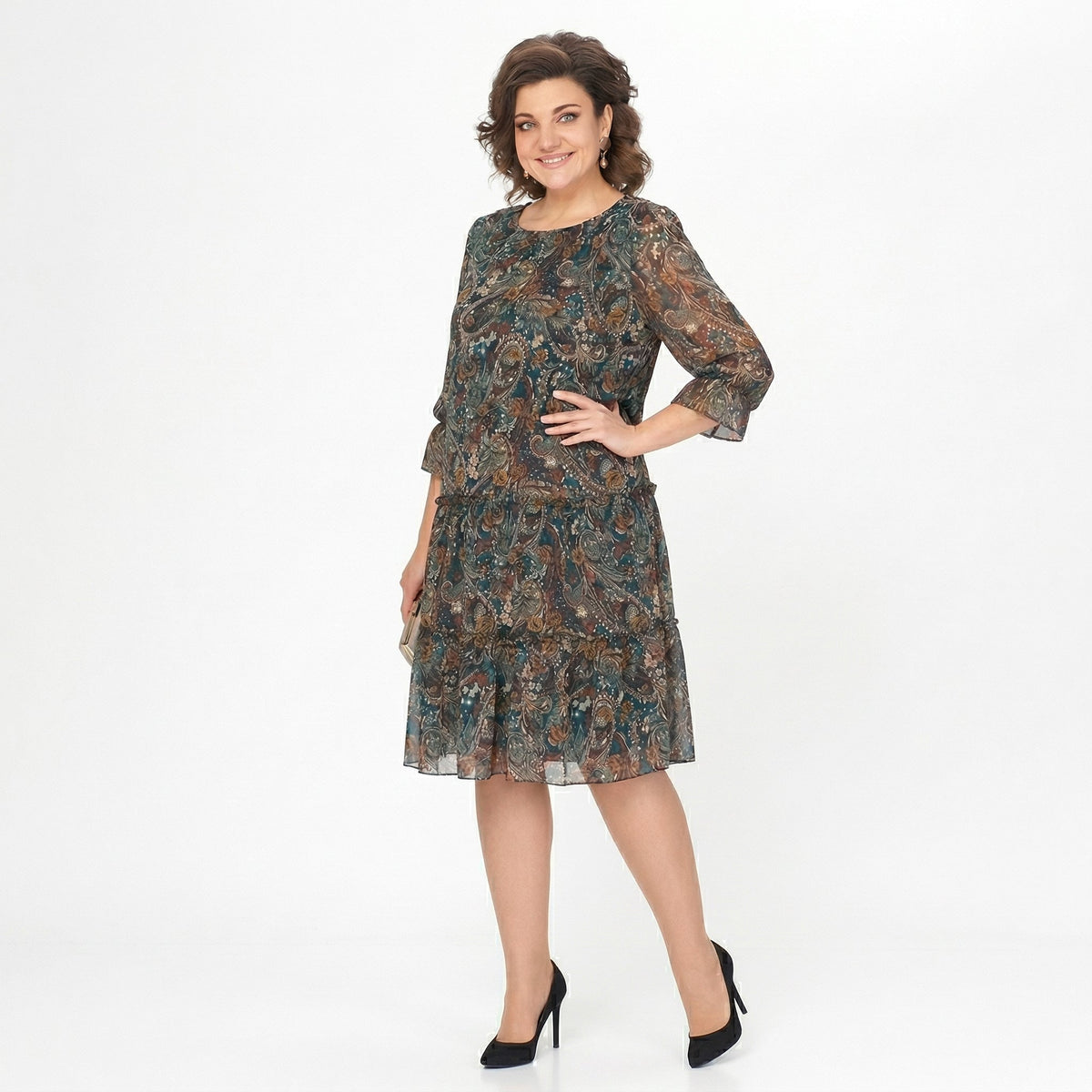 NOREEN | ABITO MIDI IN CHIFFON CON STAMPA PAISLEY E COPERTURA ADDOMINALE