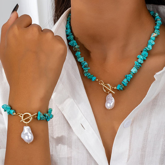 TURQUELLE | SET COLLANA E BRACIALE TURCHESE E PERLE