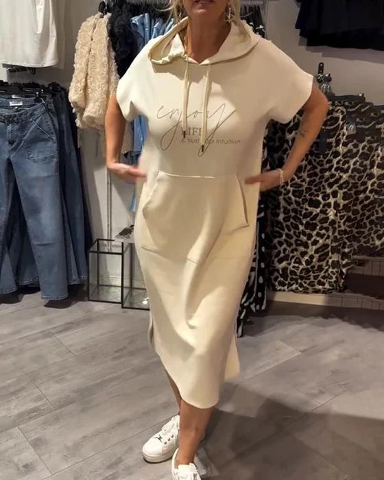 BEVERLEY | ABITO MIDI CASUAL A MANICHE CORTE CON CAPPUCCIO E TASCHE