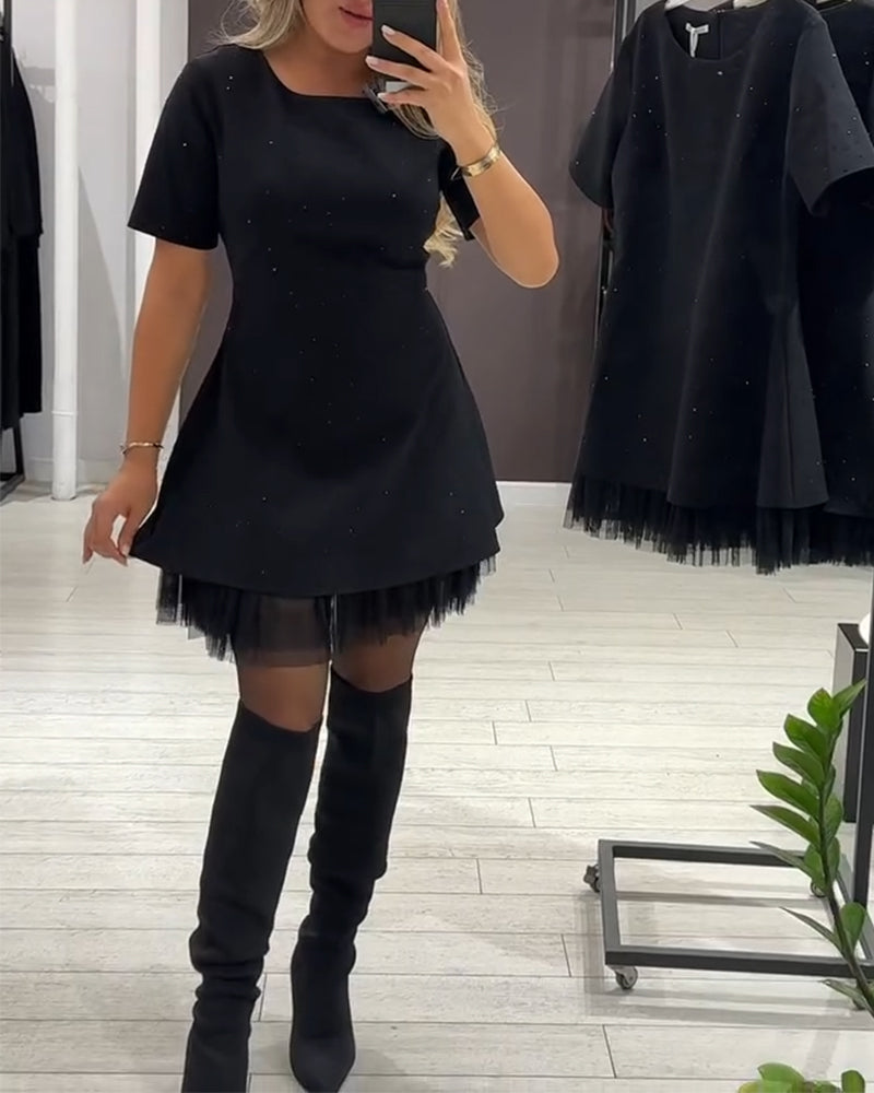 CHRISTEL | MINI ABITO CON ORLO IN TULLE SCINTILLANTE