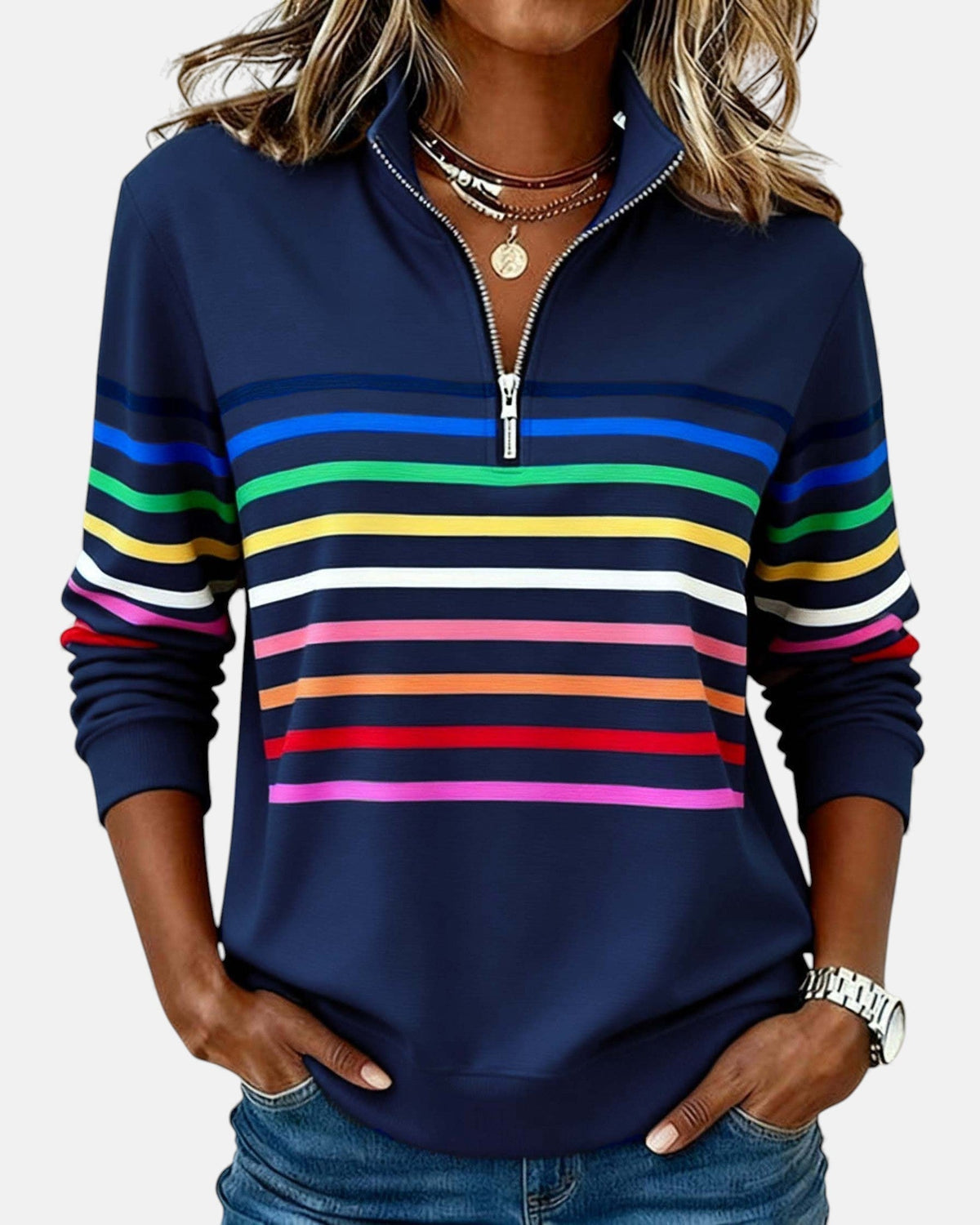 SERENELLE | FELPA CON ZIP A RIGHE ARCOBALENO