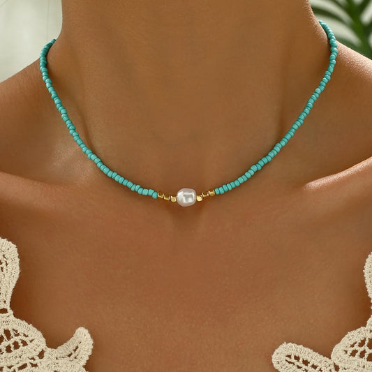 AZURINE | COLLANA MINIMAL TURCHESE E PERLA