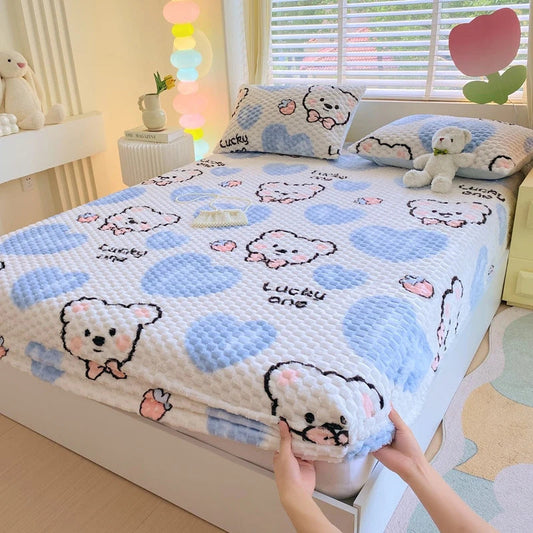 LUCKYBEAR | SET BIANCHERIA DA LETTO PELUCHE BLU CARINO