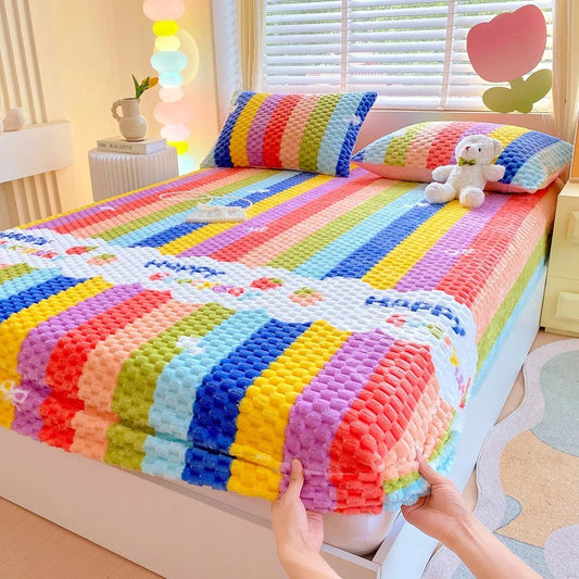 RAINBOWCOSY | SET DA LETTO IN PELUCHE A RIGHE COLORATE