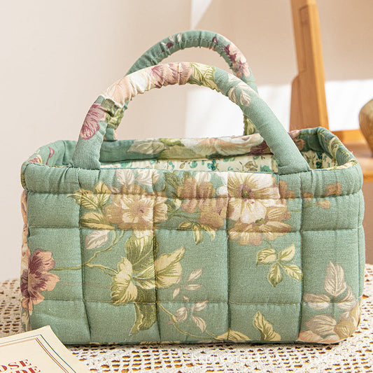 MEADOWLUNE | CESTA PORTAOGGETTI TRAPUNTATA CON MOTIVO FLOREALE SAGE