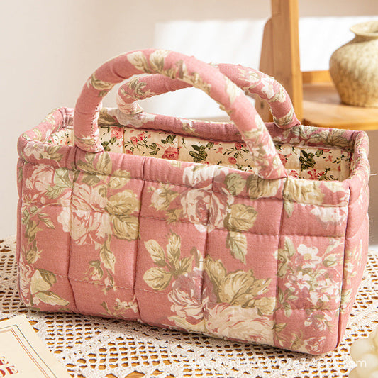 ROSEHAVEN | CESTO PORTAOGGETTI TRAPUNTATO A FANTASIA FLOREALE BLUSH