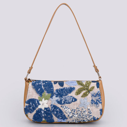 OCEANBLOOM | BORSA A SPALLA CON PAILLETTE A MOTIVO FLOREALE BLU