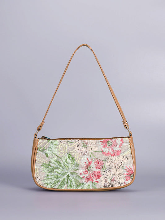 SPRINGBLOOM | BORSA A TRACOLLA CON PAILLETTES A MOTIVO FLOREALE ROSA