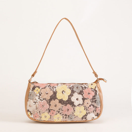 SUNLITBLOOM | BORSA A SPALLA CON PAILLETTE A TEMA FLOREALE PASTEL