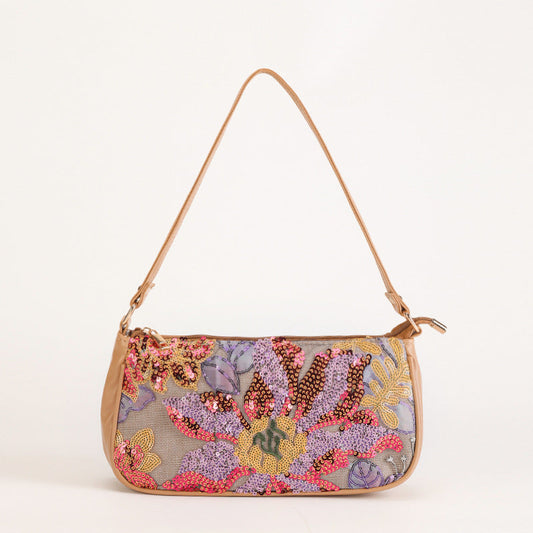 SUNSETBLOOM | BORSA A SPALLA CON PAILLETTES FLOREALI MULTICOLORE