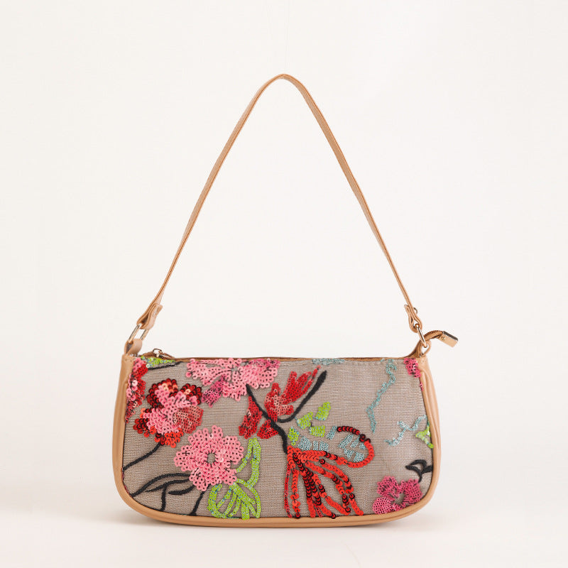 SCARLETBLOOM | BORSA A SPALLA CON PAILLETTES A MOTIVO FLOREALE ROSSO