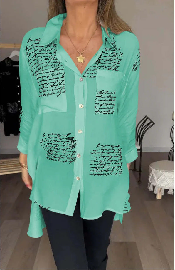 GLYNIS | CAMICIA OVERSIZE CON STAMPA SCRITTA E BOTTONI