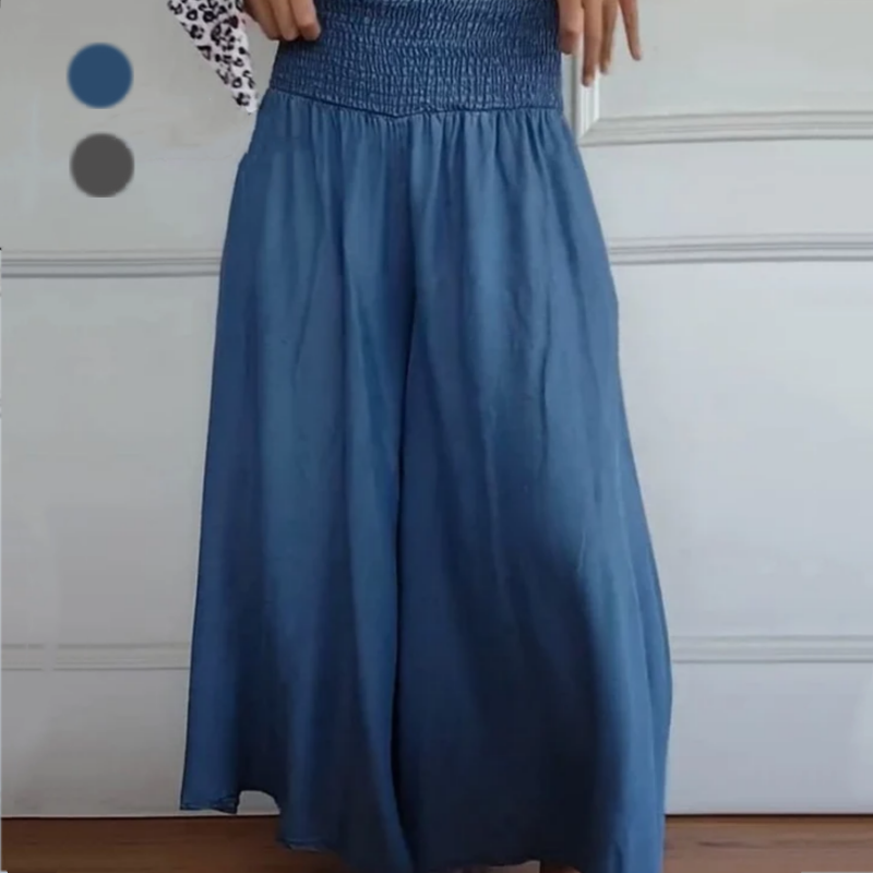 BLYTHE | PANTALONI IN DENIM A GAMBA LARGA E VITA ALTA CON ARRICCIATURA