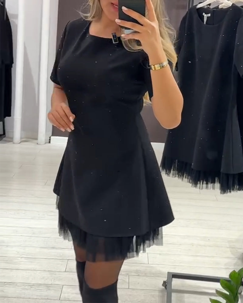 CHRISTEL | MINI ABITO CON ORLO IN TULLE SCINTILLANTE