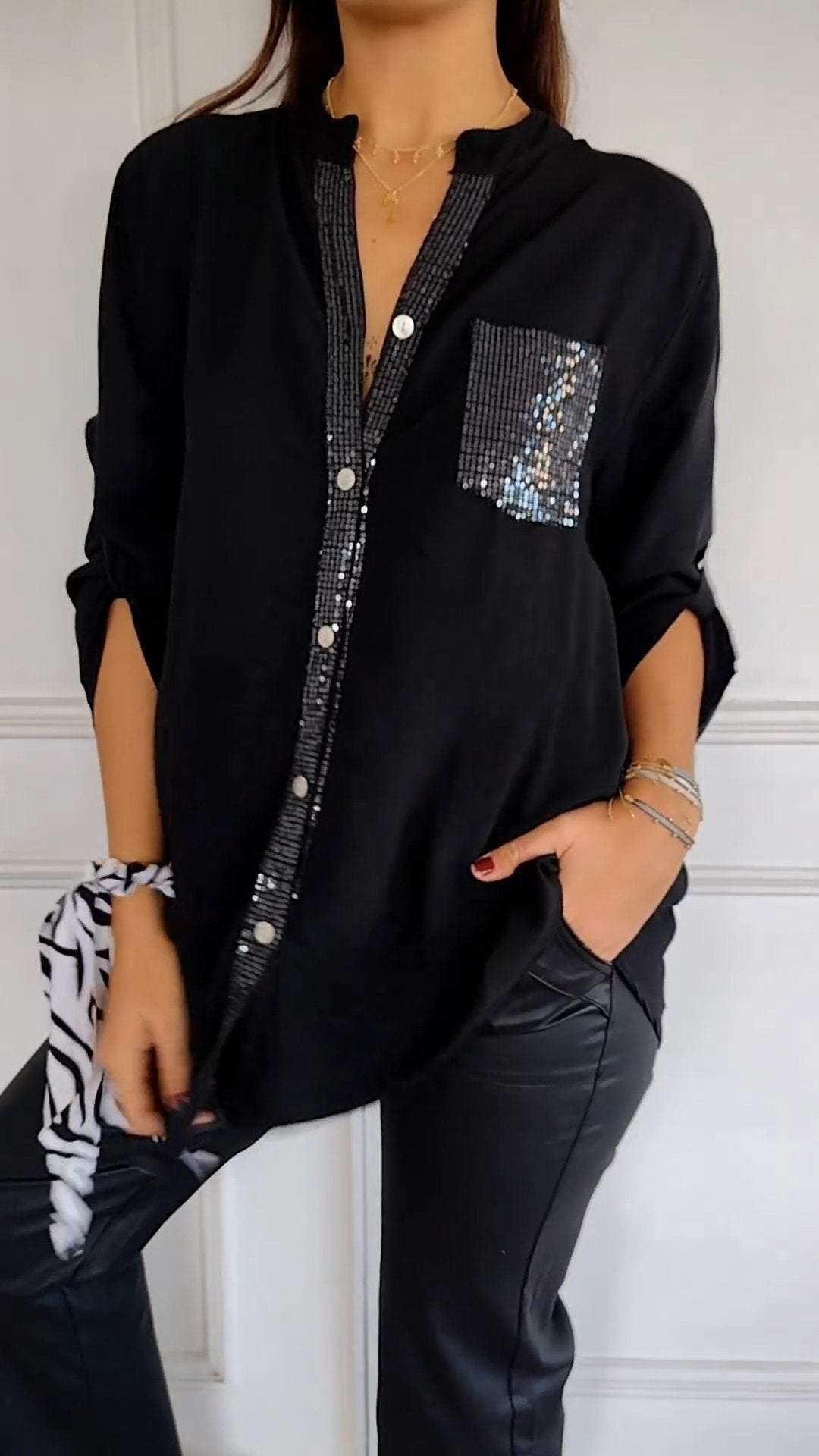 VERITY | CAMICIA BUTTON-DOWN CON PROFILO DI PAILLETTES