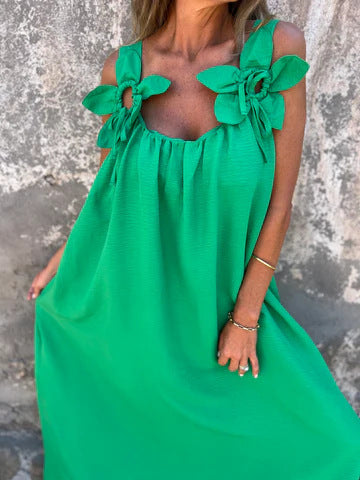 SYBIL | ABITO MAXI SCOLLO A U CON SPALLINE A FIOCCO