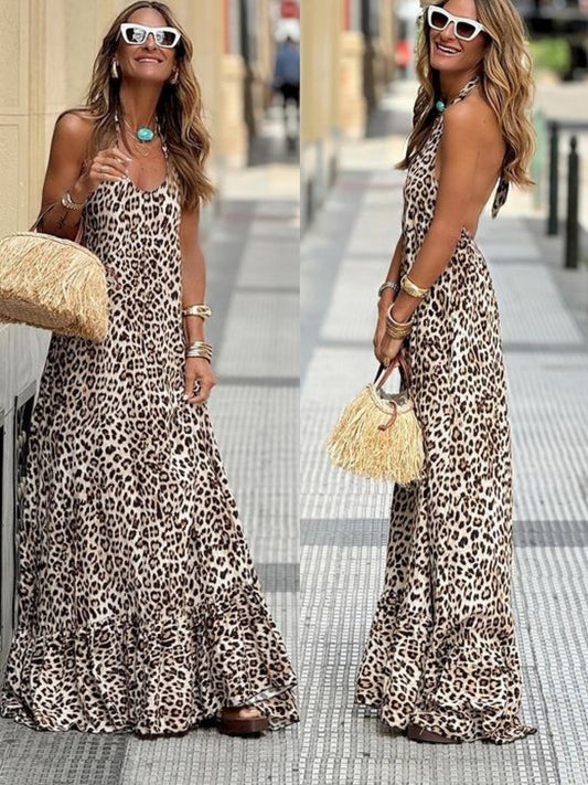 ROWENA | MAXI ABITO SCHIENA SCOPERTA ALL'AMERICANA STAMPA LEOPARDATA