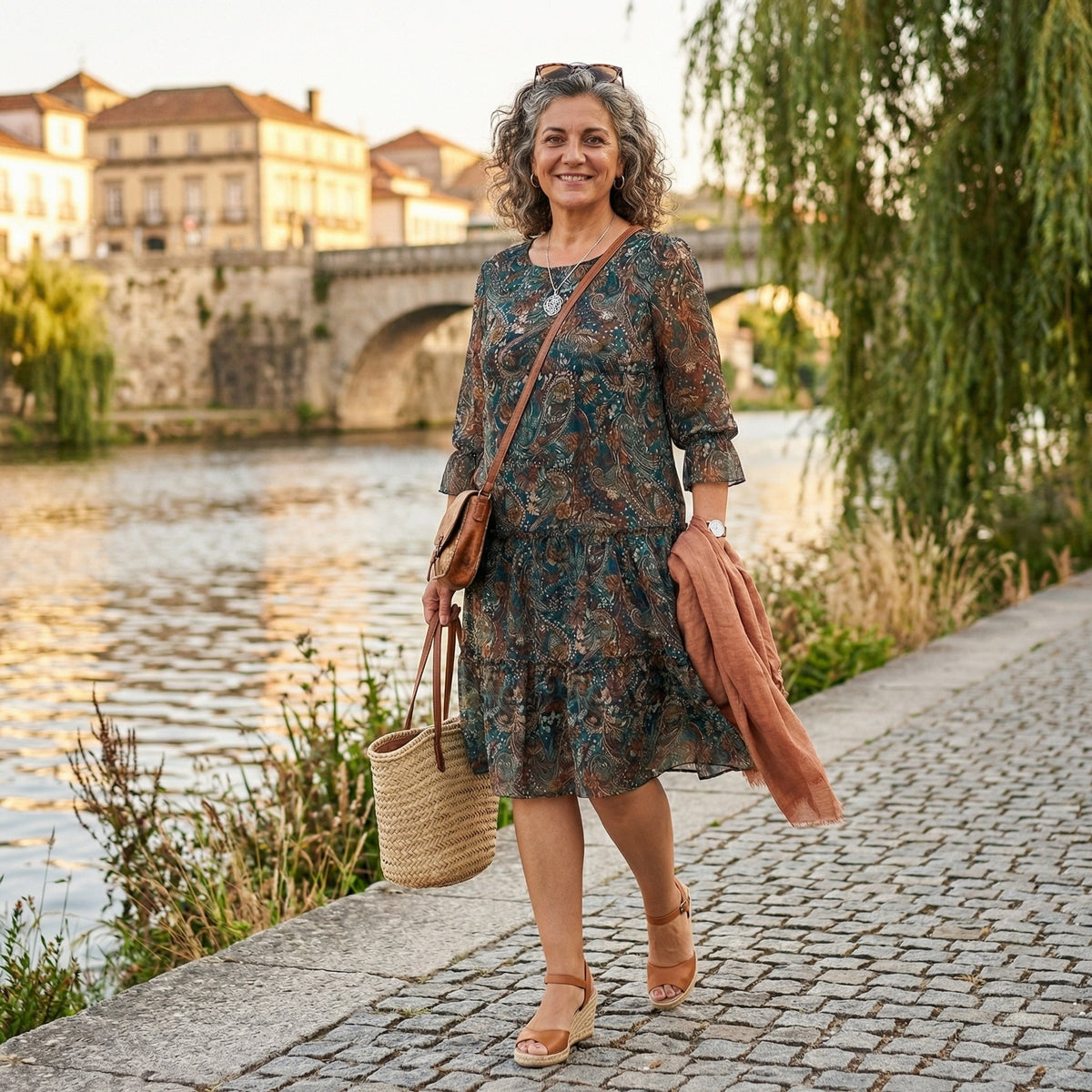 NOREEN | ABITO MIDI IN CHIFFON CON STAMPA PAISLEY E COPERTURA ADDOMINALE