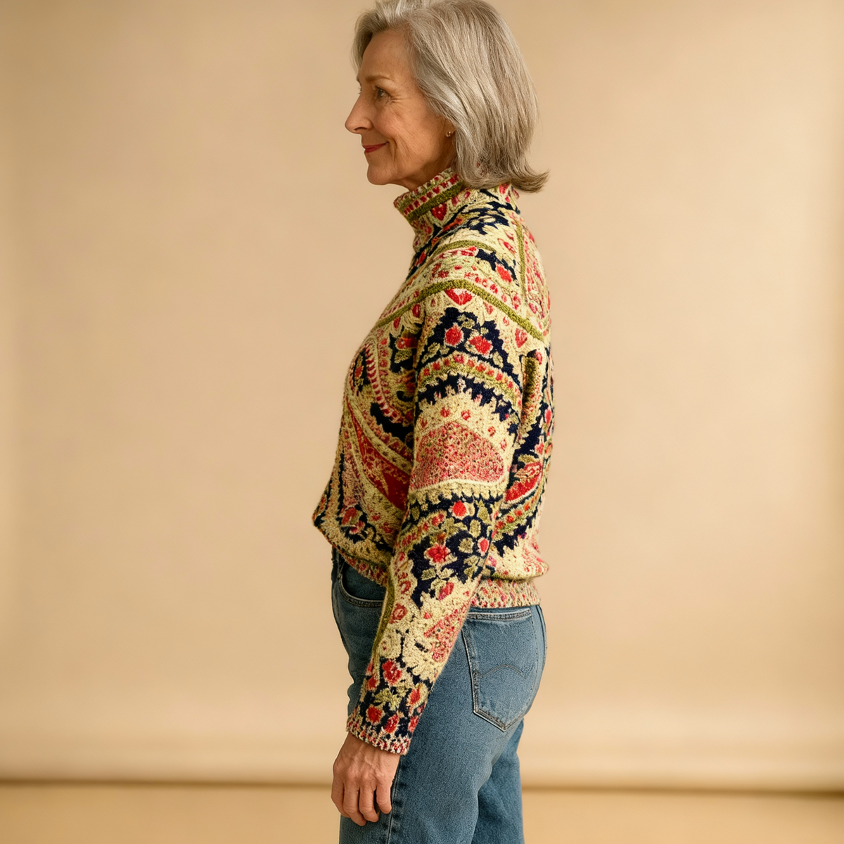 POPPY | MAGLIONE A DOLCEVITA IN MAGLIA CON STAMPA FLOREALE VINTAGE