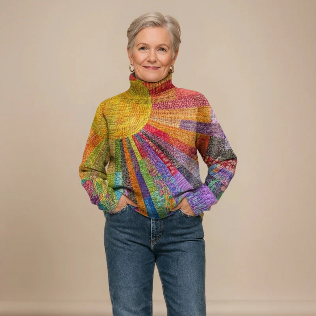 MARA | MAGLIONE A DOLCEVITA IN MAGLIA CON STAMPA COLLAGE COLORATA SOLE