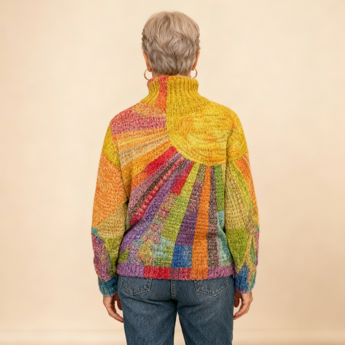 MARA | MAGLIONE A DOLCEVITA IN MAGLIA CON STAMPA COLLAGE COLORATA SOLE