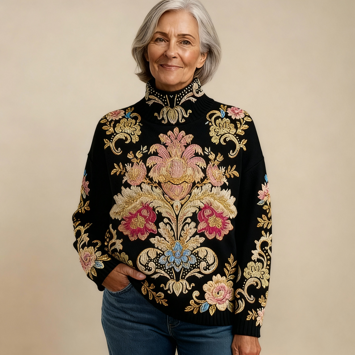 AVA | MAGLIONE A MAGLIA CON FIORI VINTAGE