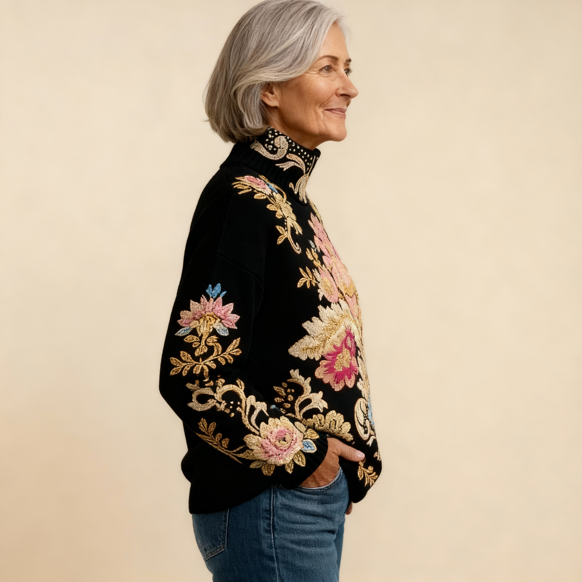 AVA | MAGLIONE A MAGLIA CON FIORI VINTAGE