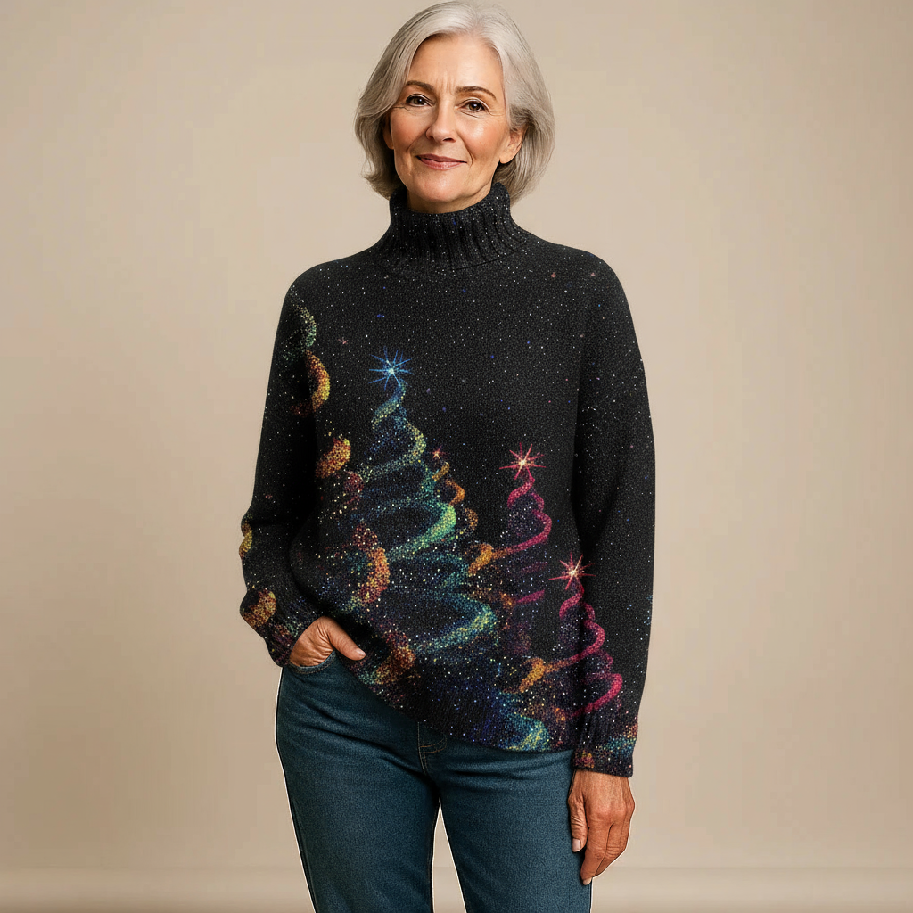 ELLA | MAGLIONE A DOLCEVITA IN MAGLIA CON ALBERO DI NATALE GLITTERATO