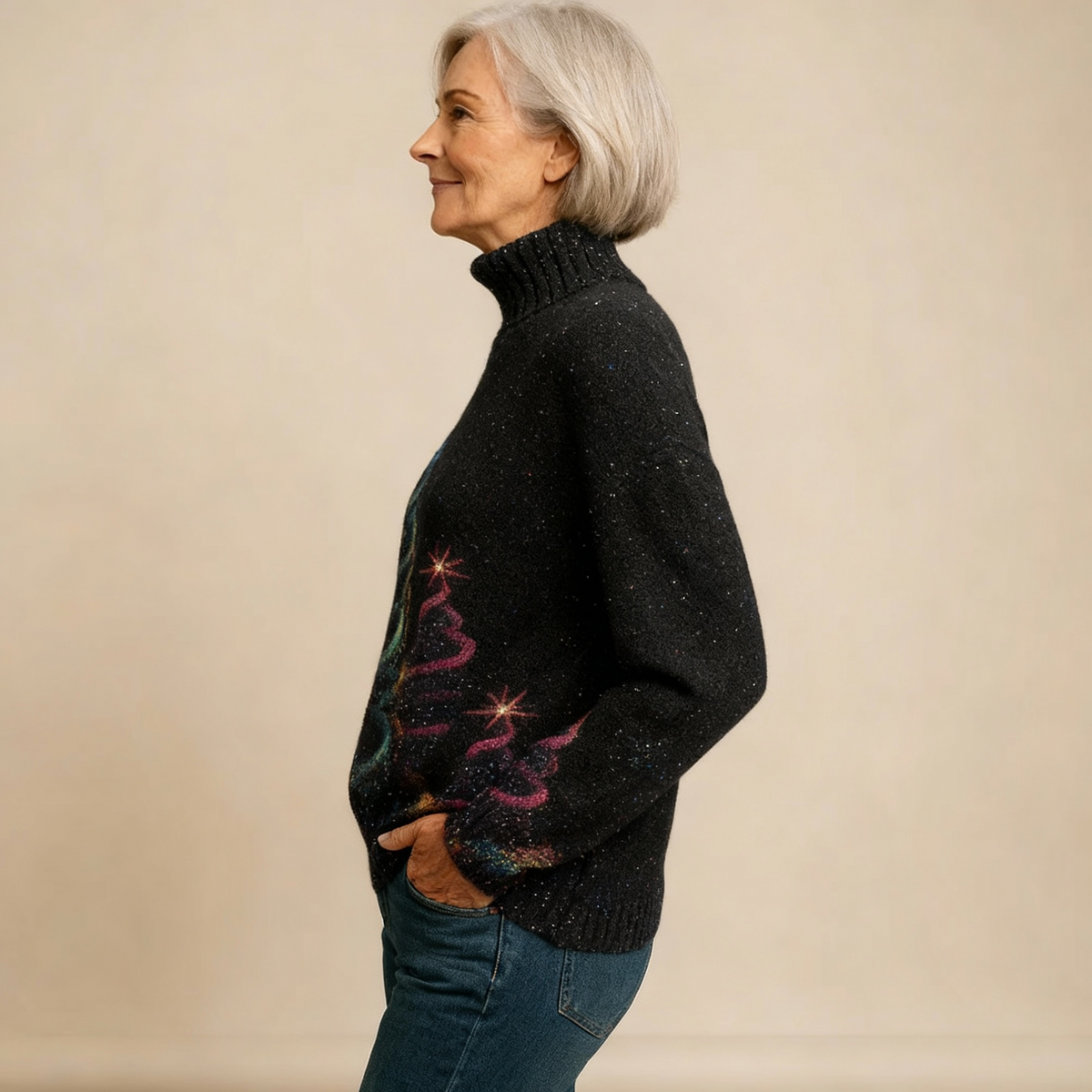 ELLA | MAGLIONE A DOLCEVITA IN MAGLIA CON ALBERO DI NATALE GLITTERATO