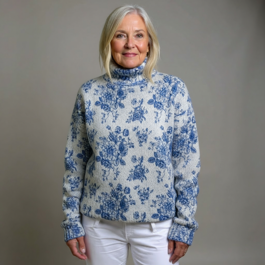 MAISIE | MAGLIA DOLCEVITA IN MAGLIA BLUE BLOSSOM