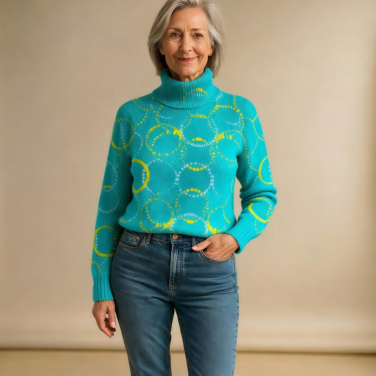 MATILDA | MAGLIONE A DOLCEVITA IN MAGLIA CON STAMPA BRIGHT CIRCLE