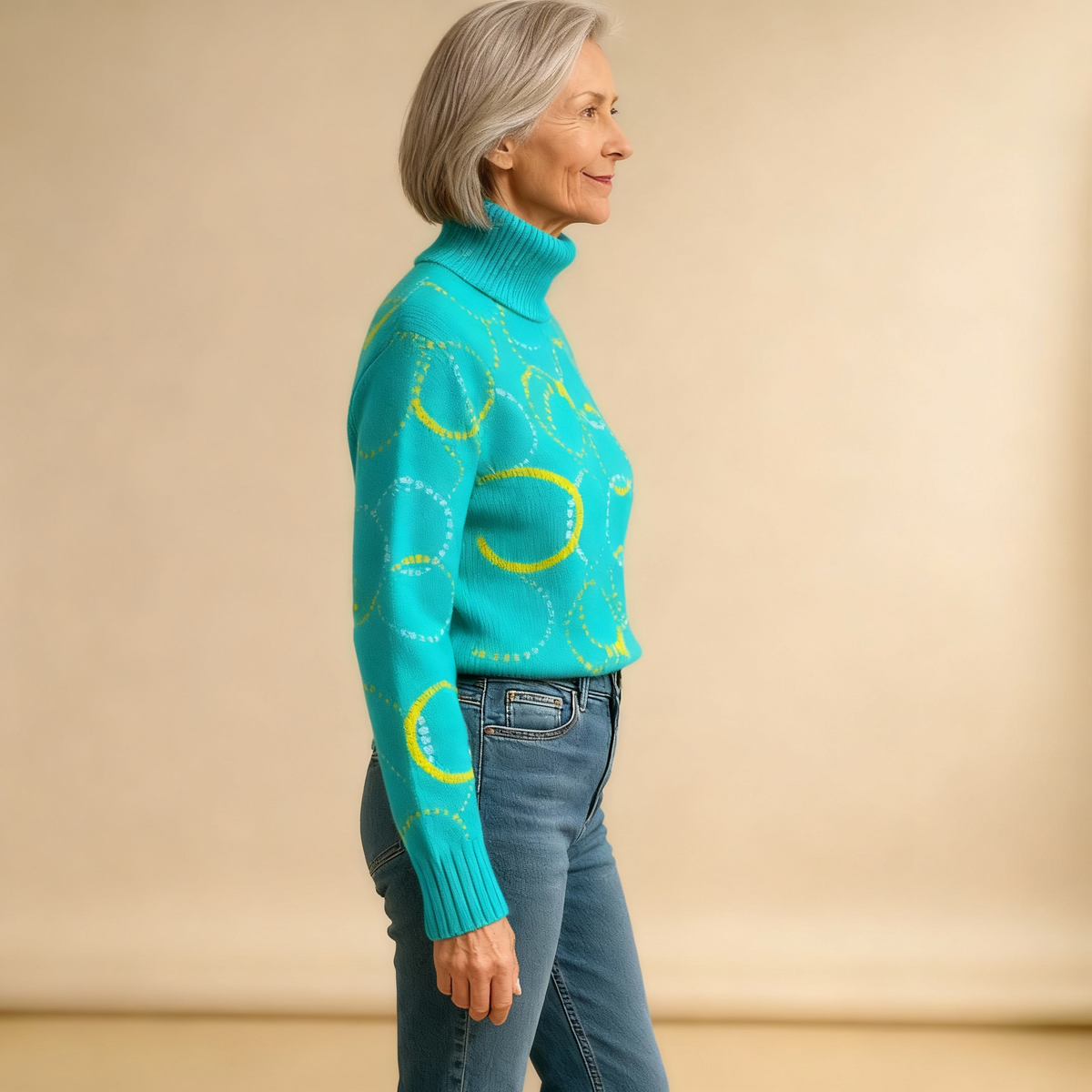 MATILDA | MAGLIONE A DOLCEVITA IN MAGLIA CON STAMPA BRIGHT CIRCLE