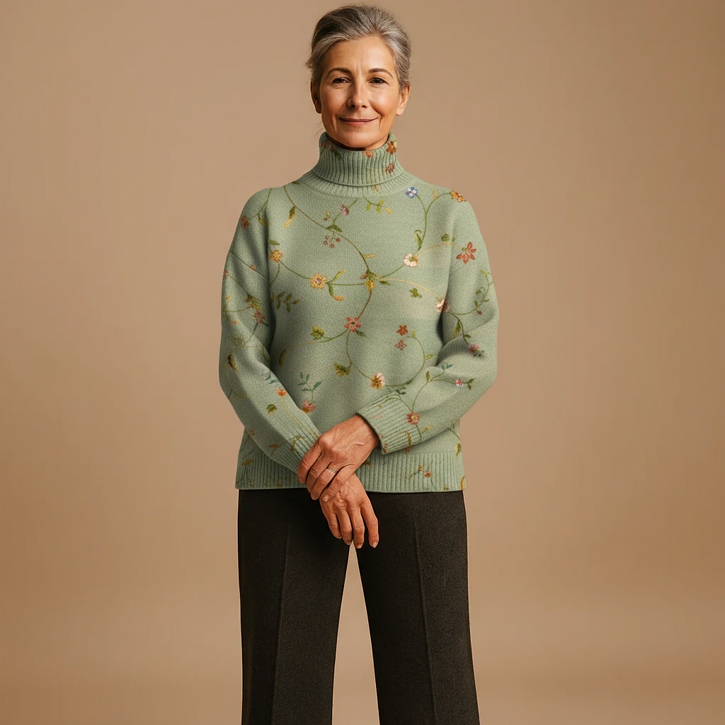 FIRENZE | MAGLIONE A DOLCEVITA IN MAGLIA CON STAMPA FLOREALE VINTAGE
