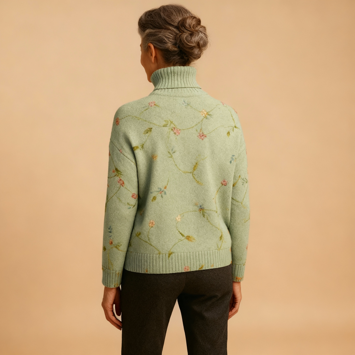 FIRENZE | MAGLIONE A DOLCEVITA IN MAGLIA CON STAMPA FLOREALE VINTAGE