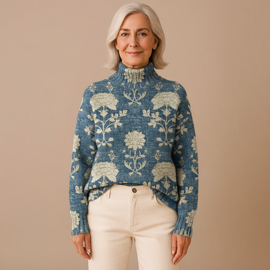 GEORGIA | MAGLIA A COLLO ALTO IN MAGLIA CON MOTIVO FLOREALE SENZA TEMPO