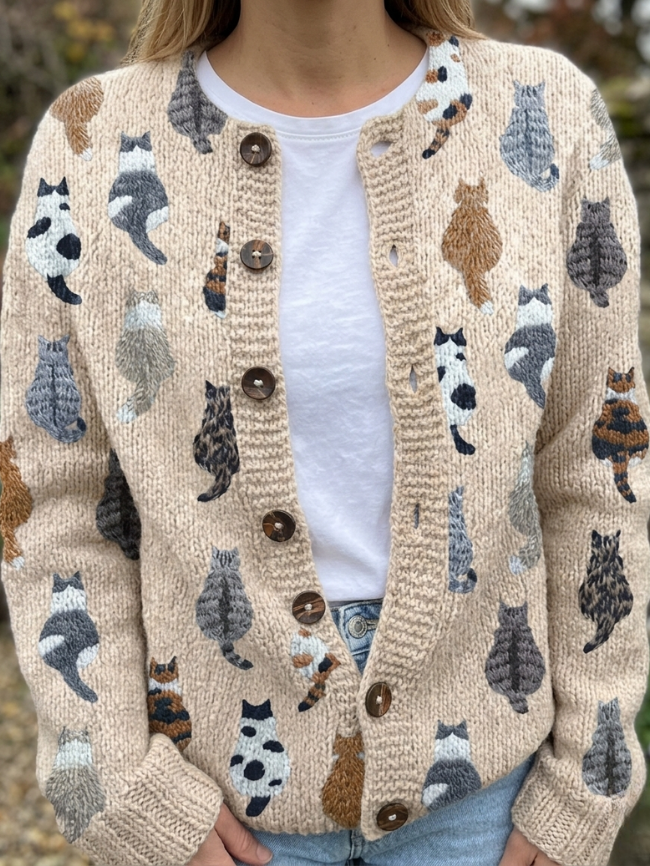 CLEMENTINE | CARDIGAN CON STAMPA GATTO COZY