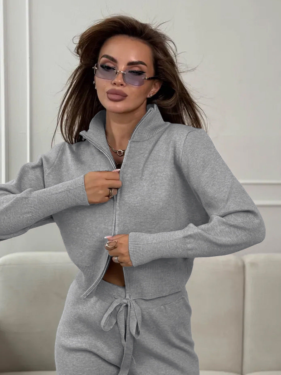 ISLA | COMPLETO IN MAGLIA 2 PEZZI – PANTALONI GAMBA AMPIA CON COULISSE E GIACCA CON ZIP
